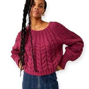 Free People Chunky Cable Knit Sweater Sandre Pullover Women Size Small Cabincore